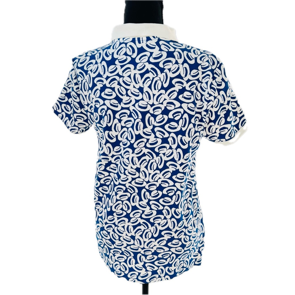 Lands' End Fedora Print Blue & White Pique Knit Polo Shirt Size Small (6-8) - Picture 5 of 17